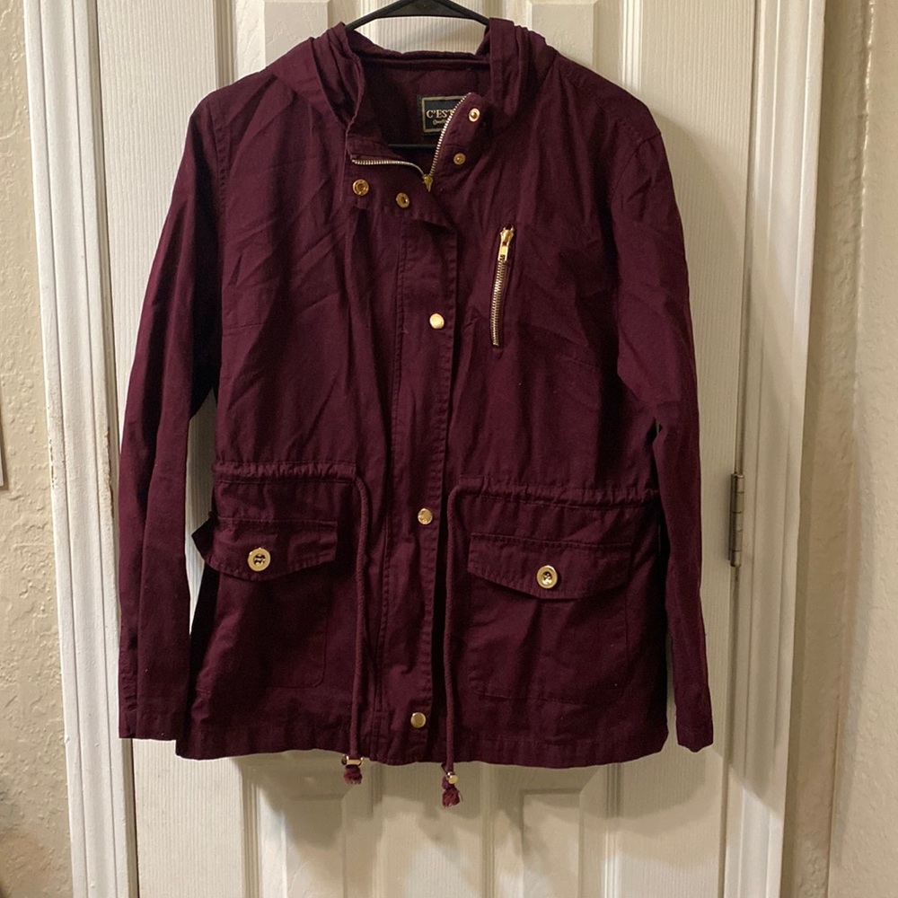 Women’s C’Est Toi Burgundy Cargo Jacket. Size Large - Picture 1 of 3